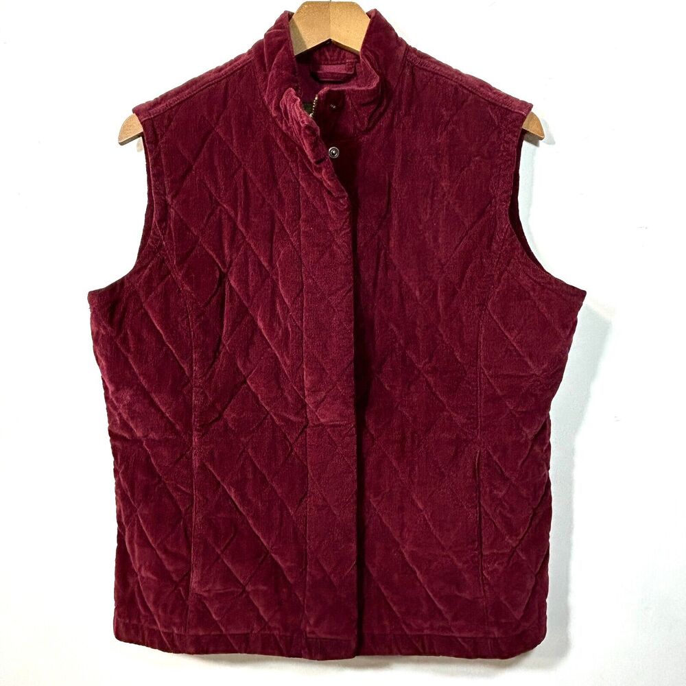 Eddie Bauer Corduroy Womens M Vest Lined Pockets Zip Maroon